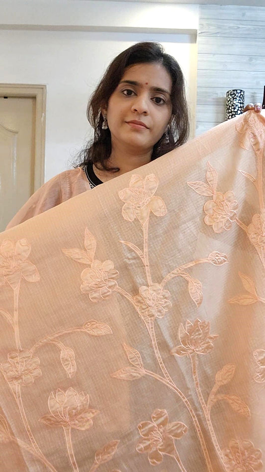 Silky Kota saree with tissue applique | Peach| KAP9