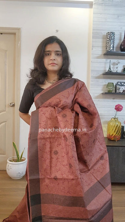 Beautiful semi tussar saree with beautiful thread embroidery | Maroon | RF5