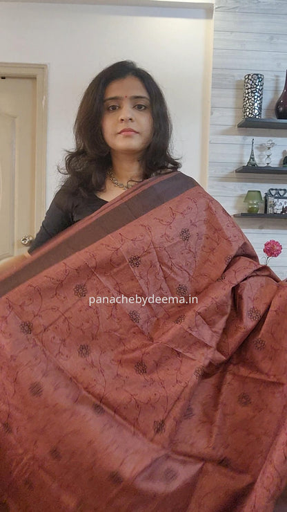 Beautiful semi tussar saree with beautiful thread embroidery | Maroon | RF5