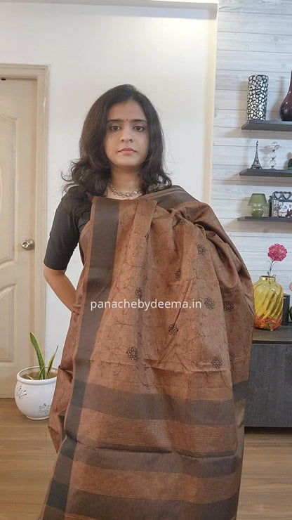 Beautiful semi tussar saree with beautiful thread embroidery | Brown | RF6