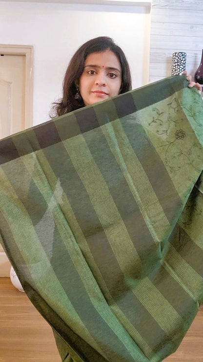 Beautiful semi tussar saree with beautiful thread embroidery | Green | RF1