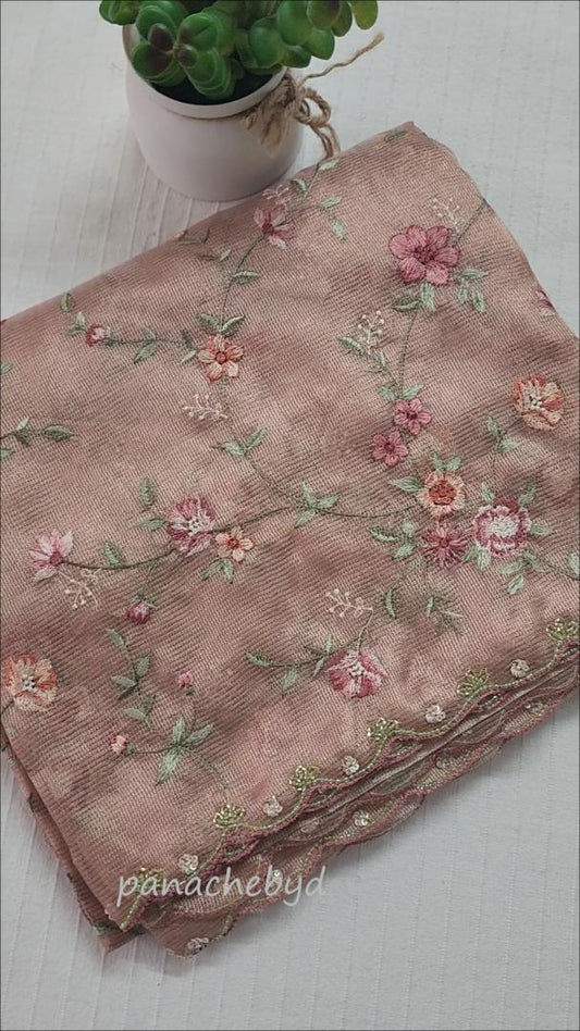 Kota tissue saree with embroidery and handworked scalloped edges |light pink2 |Tis7