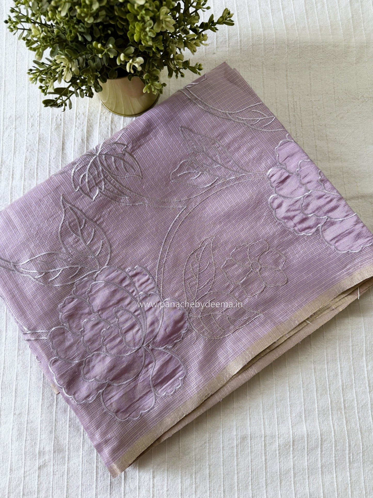 Silky Kota saree with applique work | Lavender| KAP11