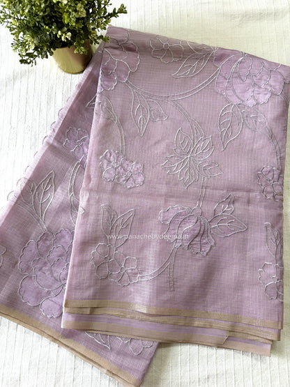 Silky Kota saree with applique work | Lavender| KAP11