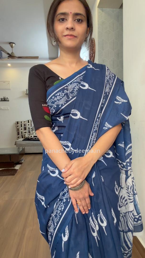 Pure Mulmul cotton saree|Indigo | PA111