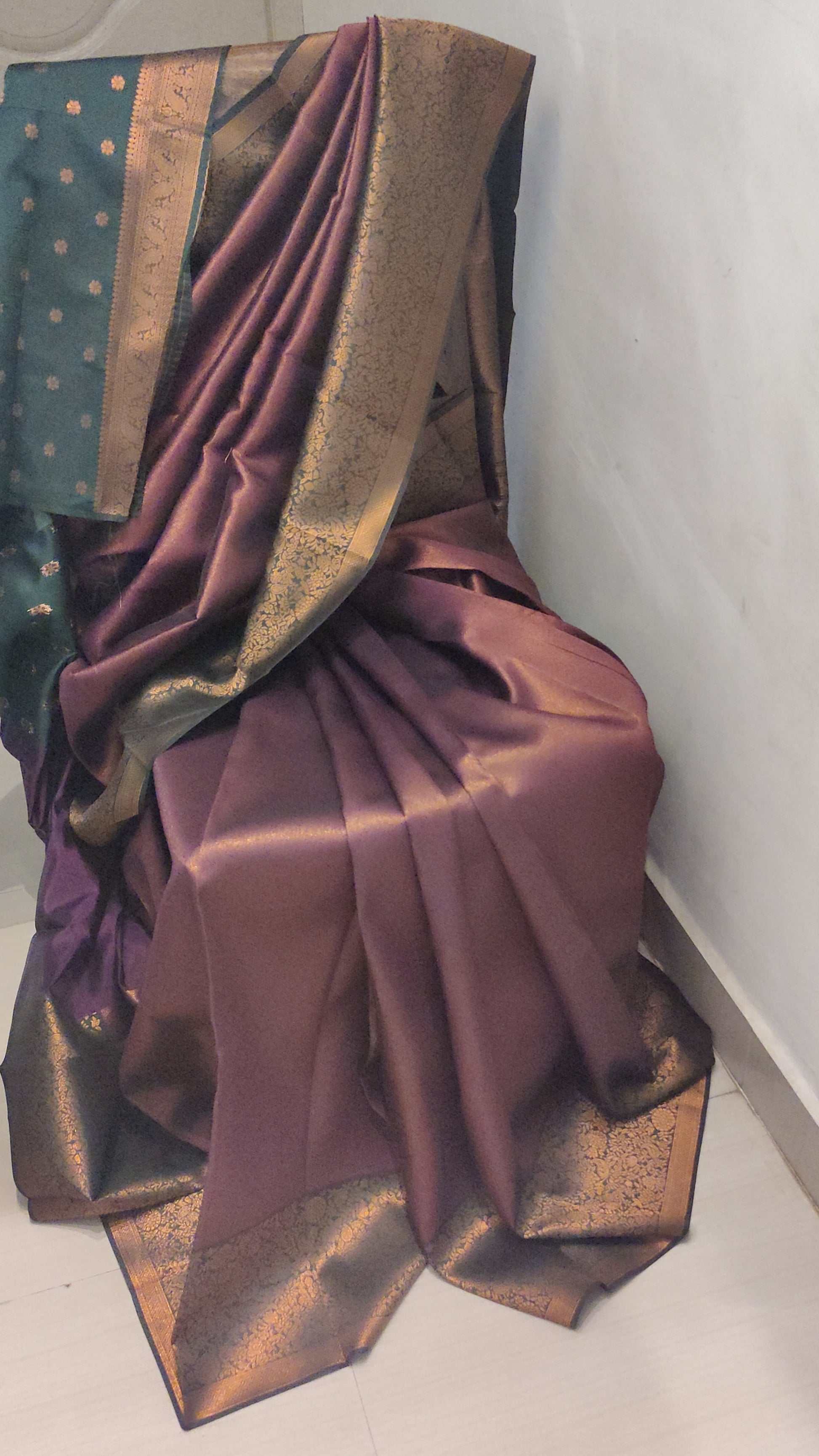 Dark Taupe Kanchi Cotton Saree with Copper Border