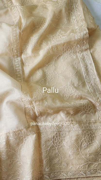 Silky Kota saree with embroidery | Cream | KAP8