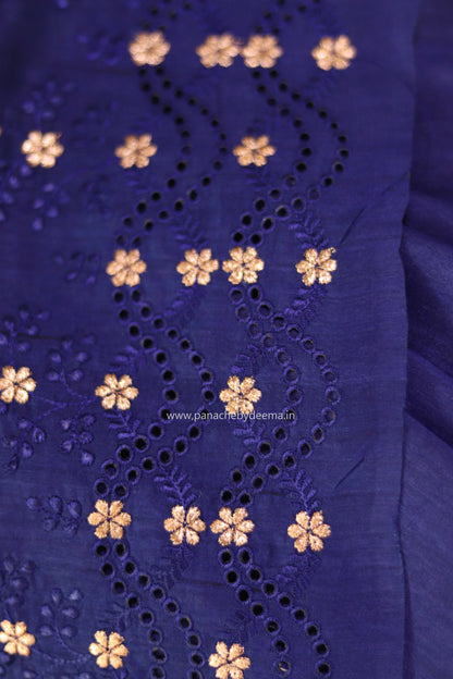 Matka silk designer saree with cut work borders and embroidery | Dark Blue | MT18
