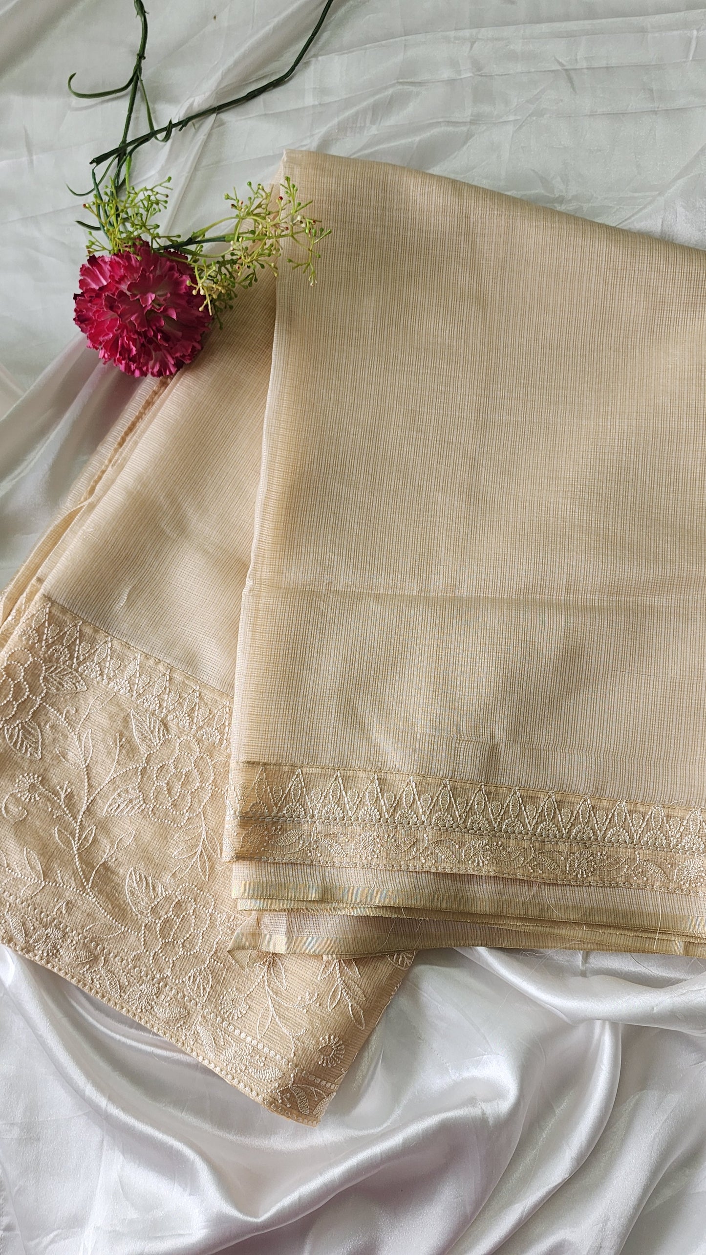 Silky Kota saree with embroidery | Cream | KAP8