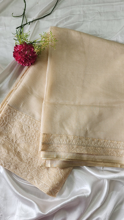 Silky Kota saree with embroidery | Cream | KAP8