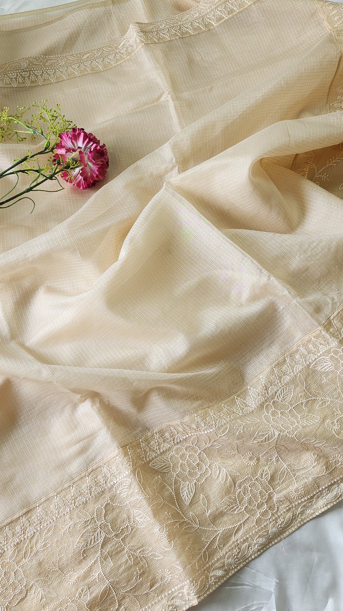 Silky Kota saree with embroidery | Cream | KAP8