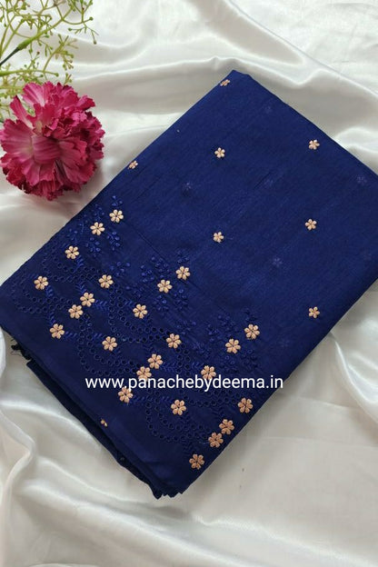 Matka silk designer saree with cut work borders and embroidery | Dark Blue | MT18