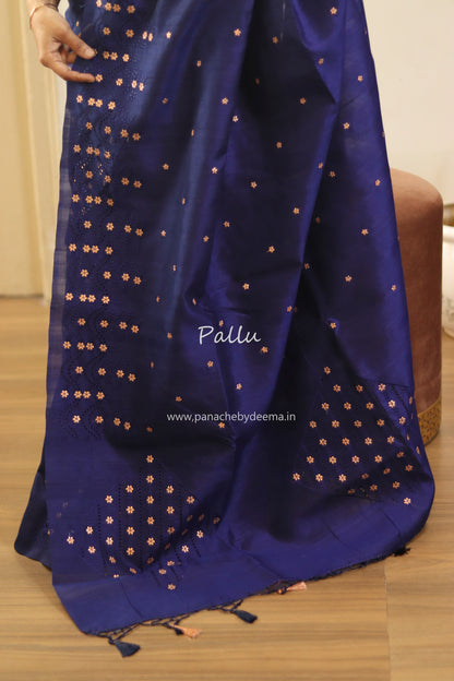Matka silk designer saree with cut work borders and embroidery | Dark Blue | MT18