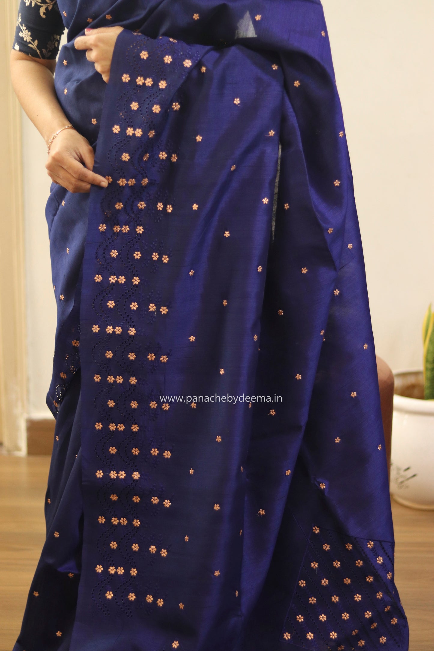Matka silk designer saree with cut work borders and embroidery | Dark Blue | MT18