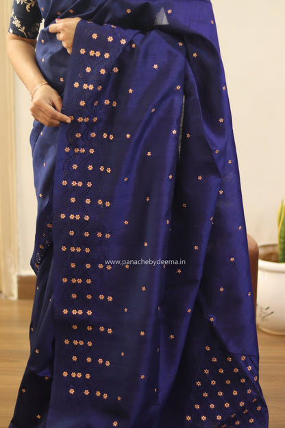 Matka silk designer saree with cut work borders and embroidery | Dark Blue | MT18