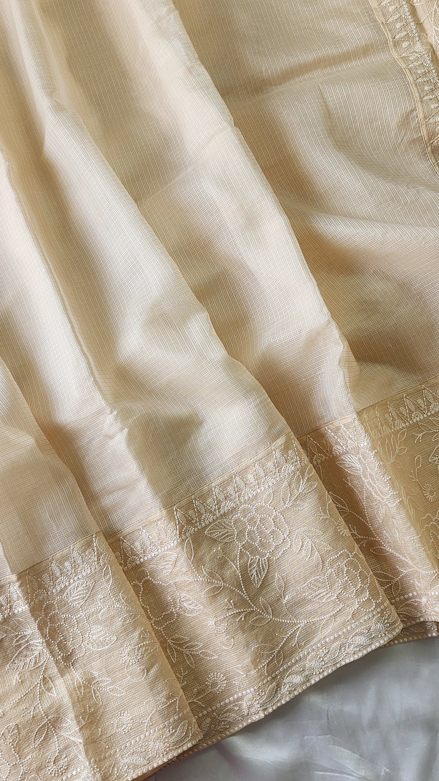 Silky Kota saree with embroidery | Cream | KAP8