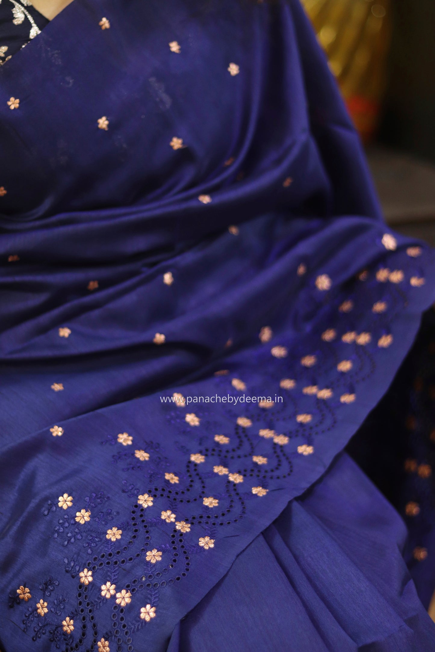 Matka silk designer saree with cut work borders and embroidery | Dark Blue | MT18
