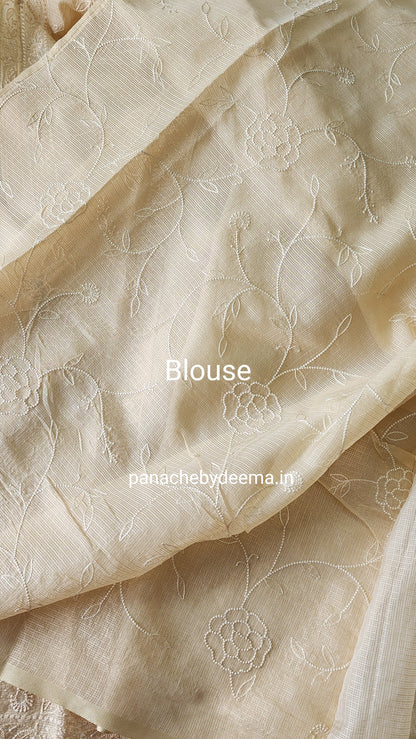 Silky Kota saree with embroidery | Cream | KAP8
